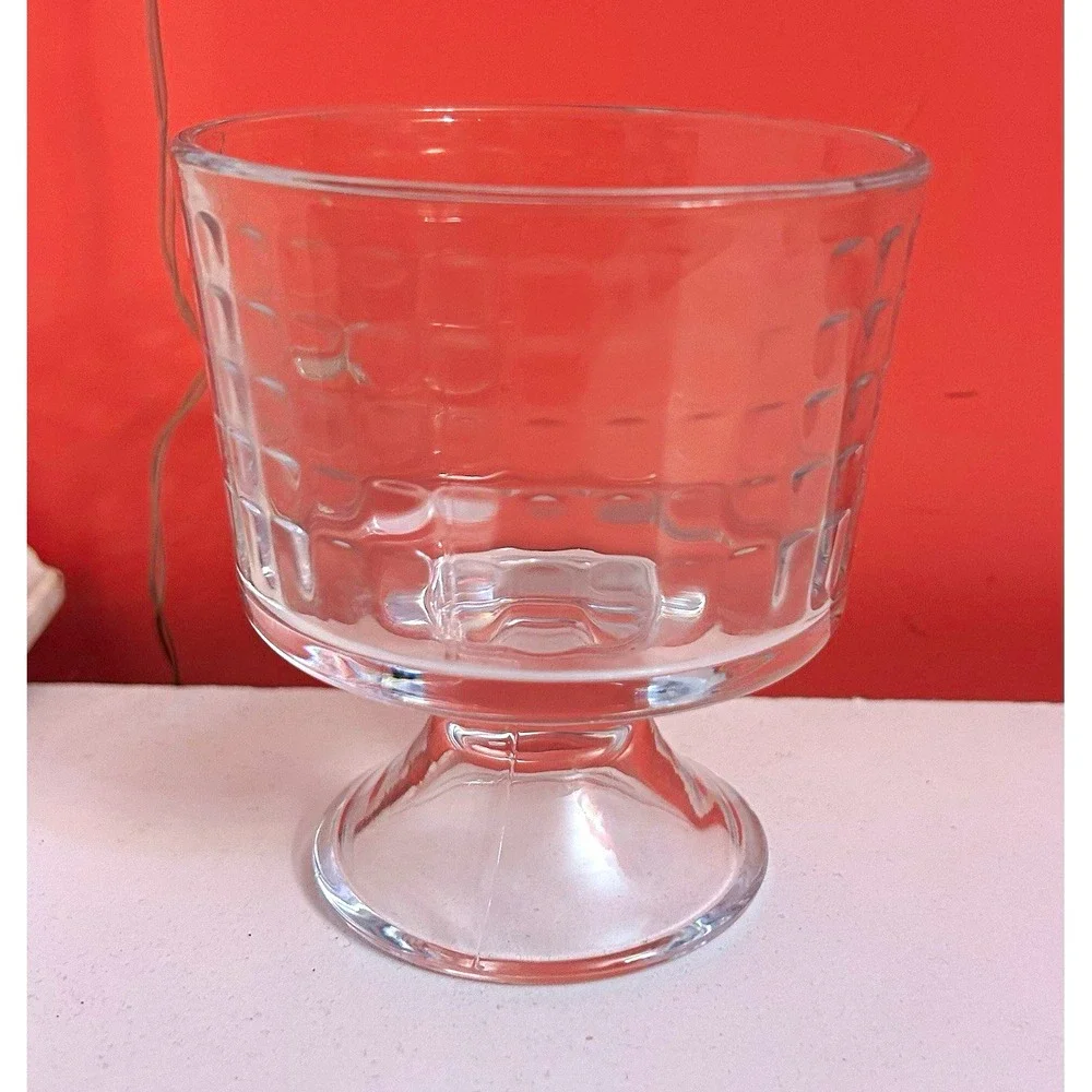 Clear Glass Goblet Pedestal Cup with Textured Bowl and Textured Sides